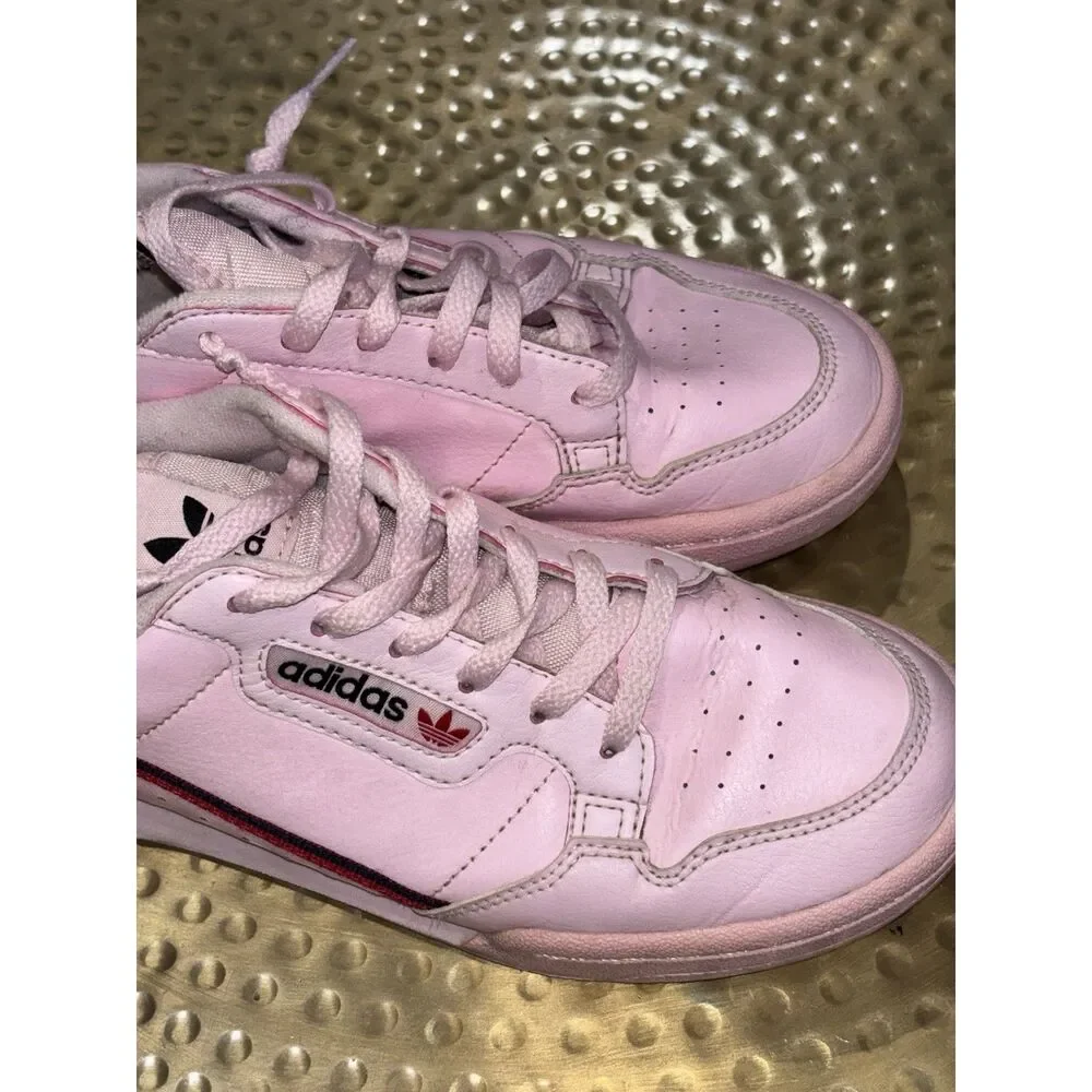 Womens adidas Continental 80 Pink Leather Low Top Sneakers Black Red Stripe Sz 5